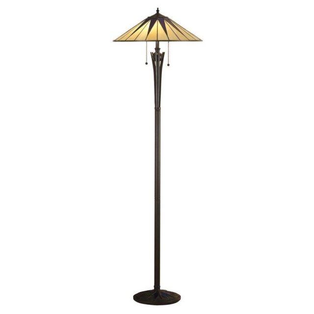 Interiors 1900 64041 Tiffany Dark Star 2 Light Floor Lamp With Shade - Height: 1560mm