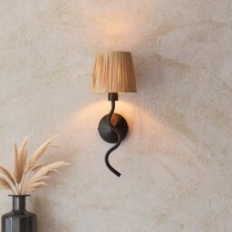 Endon 114226 Wriggle Wall Light In Matt Black With Raffia Shade