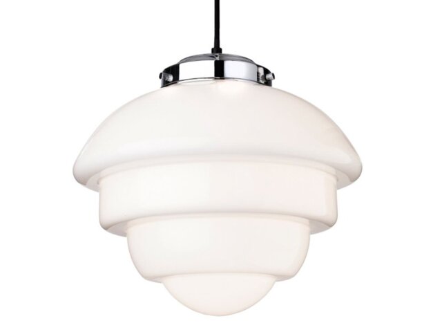 Firstlight 4947CH Art Deco Ceiling Pendant Light In Chrome And Opal White Glass