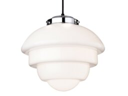 Firstlight 4947CH Art Deco Ceiling Pendant Light In Chrome And Opal White Glass