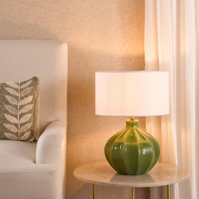 Dar Lighting Amrita Ceramic Table Lamp Base In Green And Antique Brass