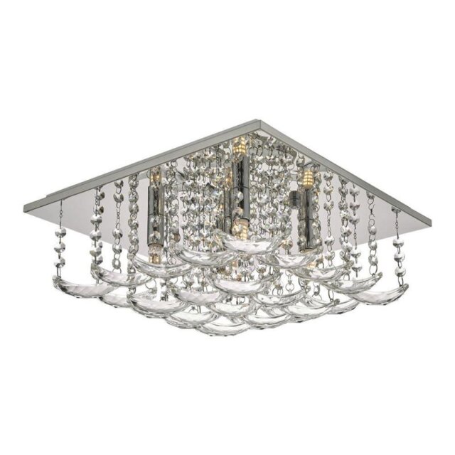 Dar ORE5450 Orella 5 Light Flush Ceiling Light In Polished Chrome With Crystals
