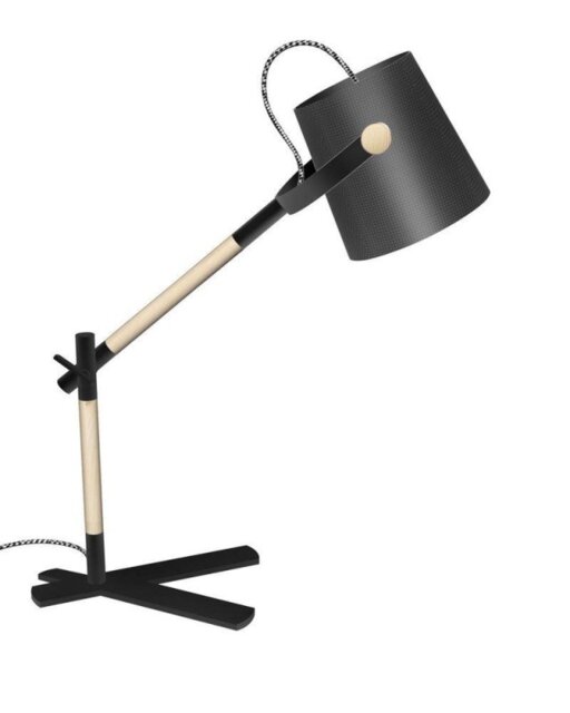 Mantra M4923 Nordica 1 Light Table Lamp In Matt Black And Beech Wood