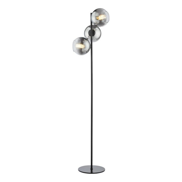 Dar Lighting Lycia 3 Light Floor Lamp In Matt Black With Smoked Ombre Glass LYC4922