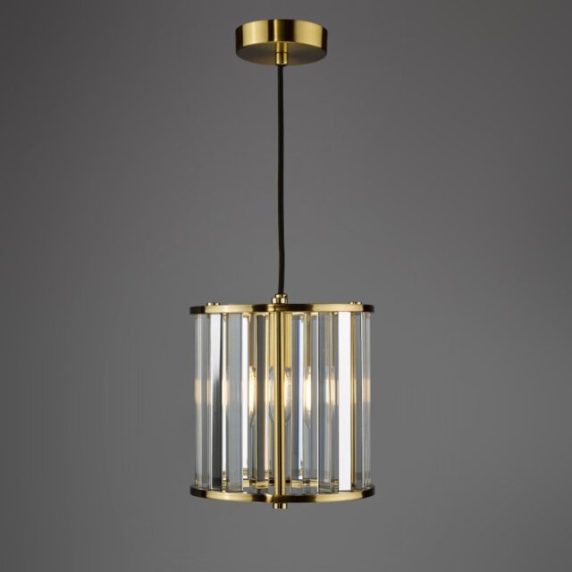 Dar Lighting Kiran Ceiling Pendant In Natural Brass Finish With Crystal Glass