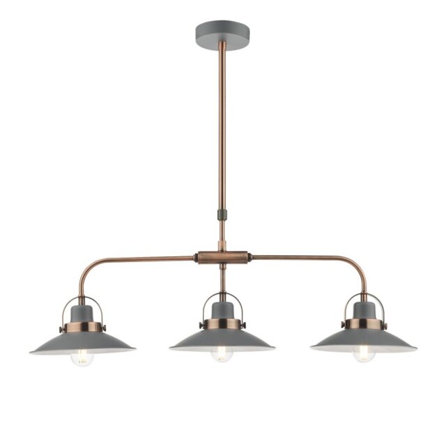 Dar Lighting Liden 3 Light Bar Ceiling Pendant Light In Grey And Copper Finish