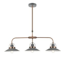 Dar Lighting Liden 3 Light Bar Ceiling Pendant Light In Grey And Copper Finish