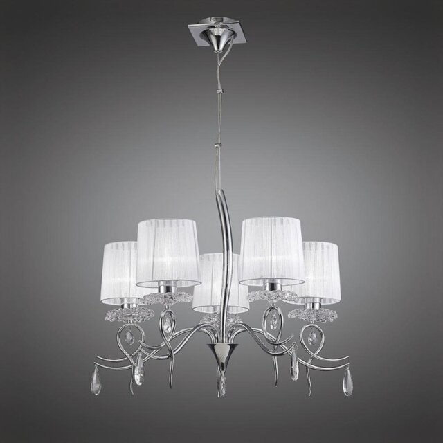 Mantra M5271 Louise 5 Light Pendant Light In Chrome With White Shades