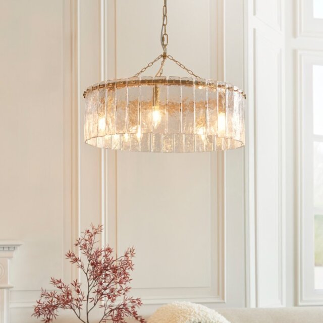 Endon 118468 Karine 5 Light Ceiling Pendant In Brushed Aged Brass With Textured Glass