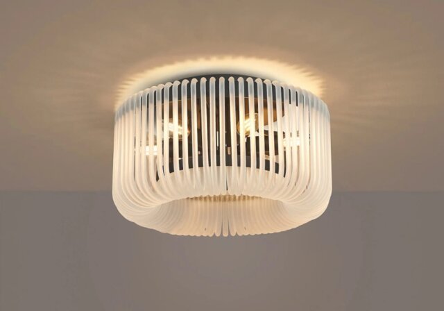 Verne 40 cm Round Flush Ceiling Light In Black Finish With Frosted Glass