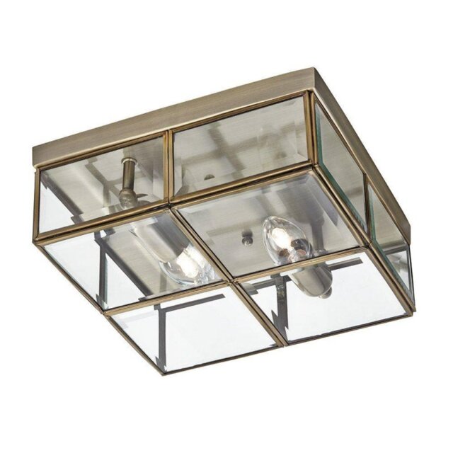 Searchlight 6769-26AB 2 Light Flush Ceiling Light In Antique Brass Frame With Bevelled Glass