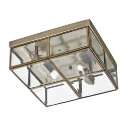 Searchlight 6769-26AB 2 Light Flush Ceiling Light In Antique Brass Frame With Bevelled Glass