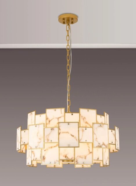 Swiss 74 cm Round Pendant Or Semi Flush With White And Brown Alabaster Panels