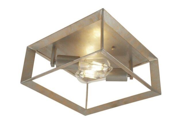 Searchlight 2412-2SI Heaton 2 Light Flush Ceiling Light In Brushed Silver Gold