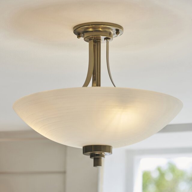 Endon WELLES-3AB 3 Light Antique Brass Semi Flush Ceiling Light