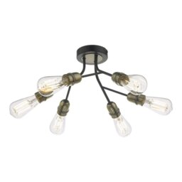 Dar REM0654 Remy 6 Light Semi Flush Ceiling Light In Black And Antique Brass