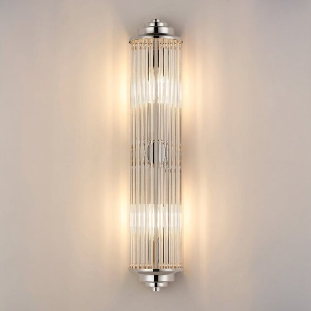 Pillar 2 Light Bathroom Wall Light In Polished Nickel And Clear Glass Rods IP44 E14