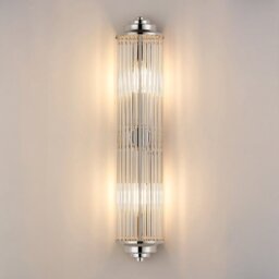 Pillar 2 Light Bathroom Wall Light In Polished Nickel And Clear Glass Rods IP44 E14