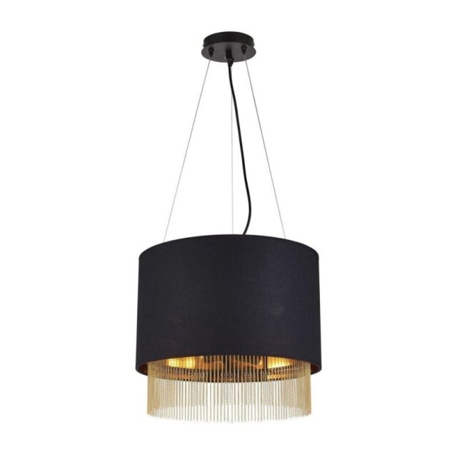 Searchlight 8723-3BK Fringe Round Ceiling Pendant Light In Black And Gold