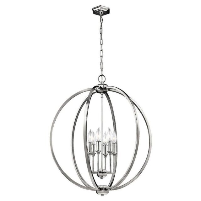 FE/CORINNE/6/P/L Corinne 6 Light Ceiling Pendant Light In Polished Nickel - Dia: 622mm