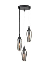 Franklite FL2420-3/345 Taper 3 Light Cluster Ceiling Light In Matt Black Finish With Smoked Glass