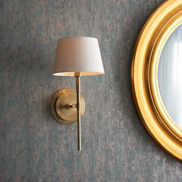Endon 103355 Rennes Wall Light In Antique Brass Finish With Ivory Linen Shade