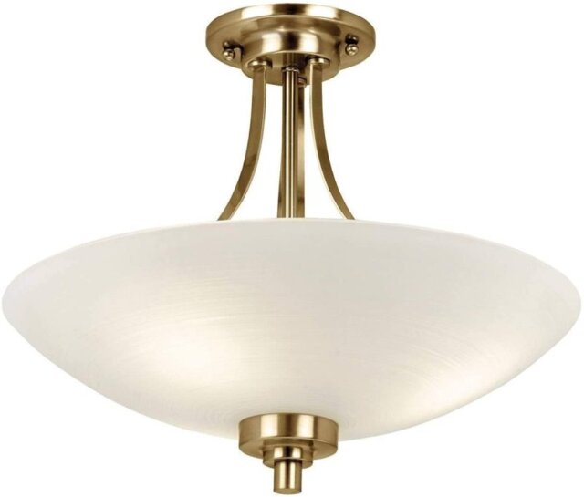 Hilton 3 Light Antique Brass and Glass Semi Flush Ceiling Light