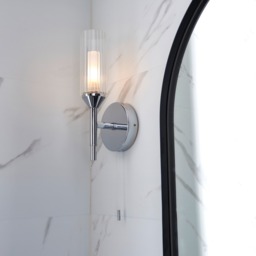 Graphic Bathroom Single Wall Light In Chrome Finish With Double Glass Shade IP44