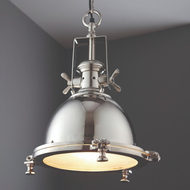 1 Light Ceiling Pendant Light In Bright Nickel And Sandblasted Glass