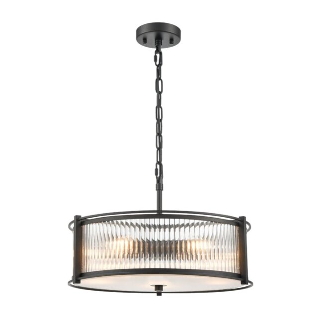 Franklite Sloane 5 Light Ceiling Light In Matt Black With Ribbed And Frosted Glass FL2504-5