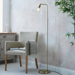 Reader Floor Lamp In Antique Brass Finish With Clear Glass Shade
