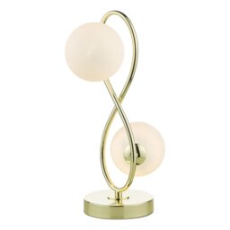 Dar Lighting Lysandra 2 Light Table Lamp Polished Gold With Opal Glass