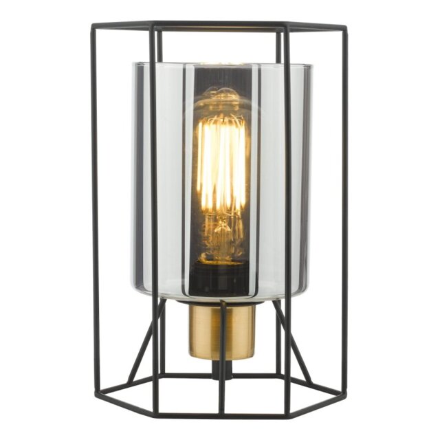 Dar Lighting Tatum Table Lamp In Matt Black Finish With Smoked Glass Shade