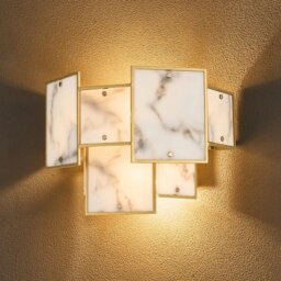 Swiss Wall Light With Faux Gray Alabaster Panels And Gold Finish