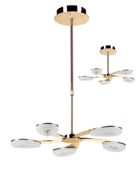 Mantra M8272 Juno LED 5 Light Telescopic Pendant/Semi Flush Ceiling Light In Satin Gold