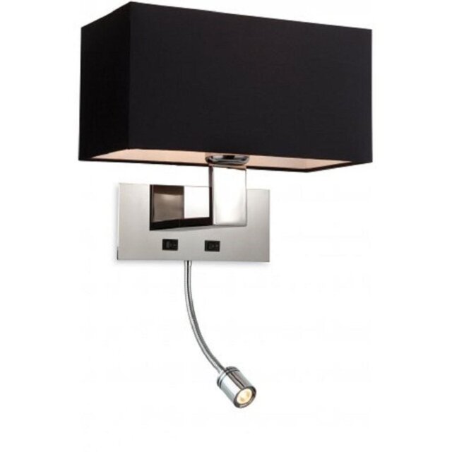 Firstlight 8608BK Prince 2 Light Wall Light In Polished Stainless Steel With Black Shade