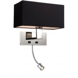 Firstlight 8608BK Prince 2 Light Wall Light In Polished Stainless Steel With Black Shade