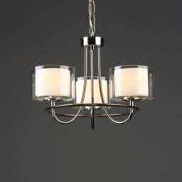 Laura Ashley Southwell 3 Light Chandelier In Polished Nickel With Clear And Opal Glass Shades
