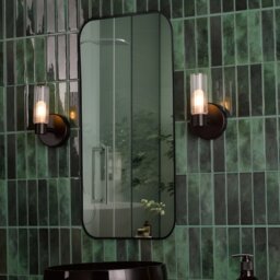 Dar Lighting Bolton Bathroom Wall Light In Matt Black With Ribbed Glass IP44