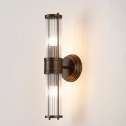 Pillar Up And Down 2 Light Bathroom Wall Light In Bronze And Clear Glass Rods IP44 E14