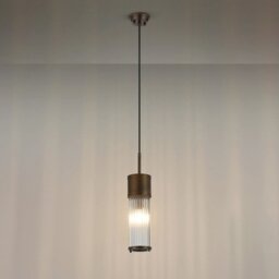 Pillar Bathroom Single Ceiling Pendant Light In Bronze And Clear Glass Rods IP44 E14