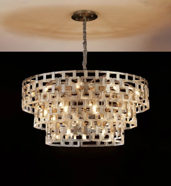 Italica 100 cm 3 Tier Round Pendant In Satin Nickel Finish With Clear Glass