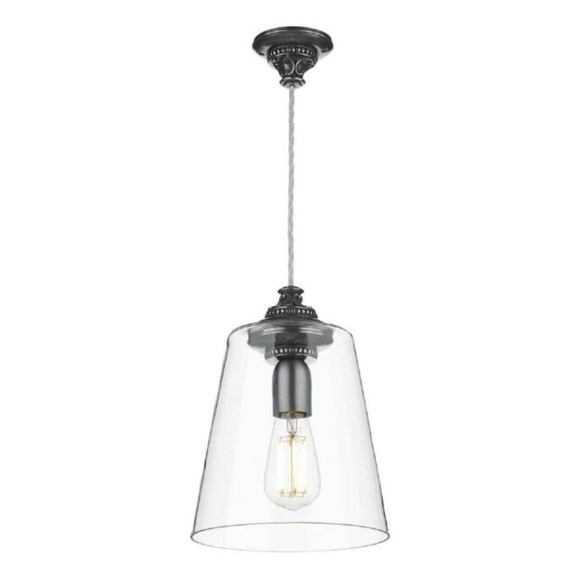 David Hunt Lighting OYS0167 Oyster 1 Light Ceiling Pendant In Pewter With Glass Shade