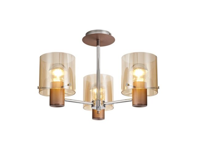 Nordic 3 Light Semi Flush Ceiling Light in Mocha Finish With Amber Glass
