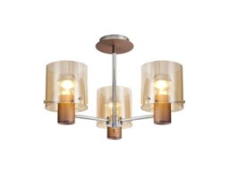 Nordic 3 Light Semi Flush Ceiling Light in Mocha Finish With Amber Glass
