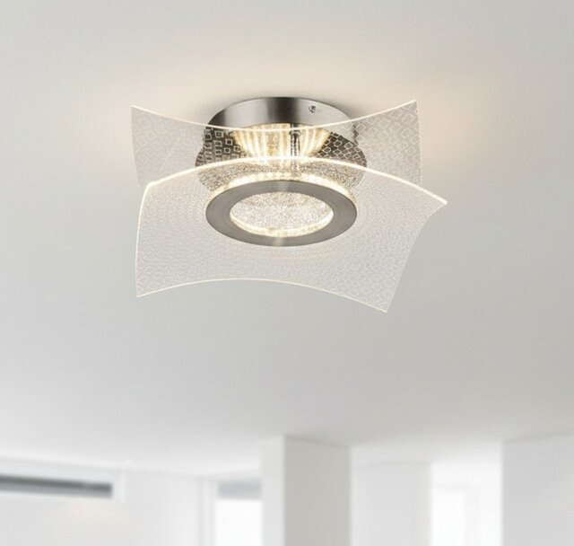 Firstlight 6880BS Trinity LED Flush Ceiling Light In Brushed Steel With Decorative Acrylic Panel