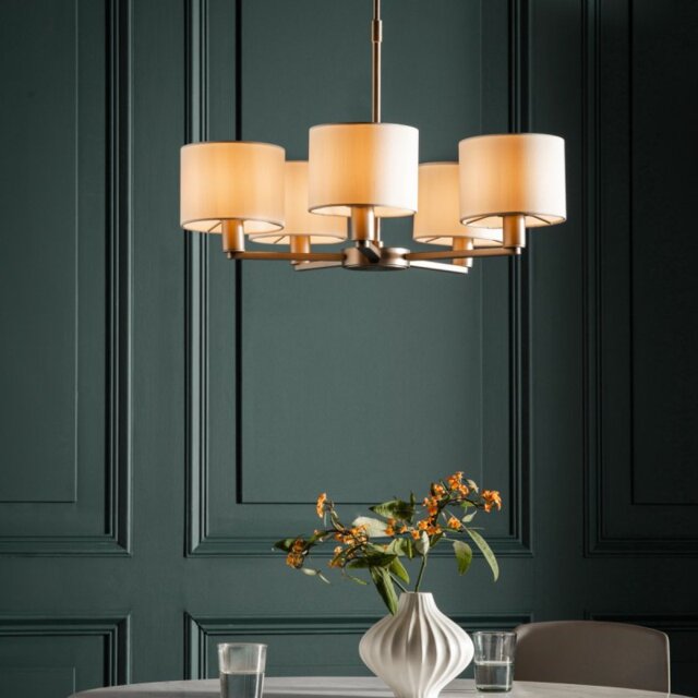 Endon Daley 5 Way Ceiling Pendant Light in Matt Nickel with White Shade