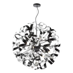 Dar Lighting Swash 12 Light Ceiling Pendant In Matt Black With Black And Aluminium Ribbons