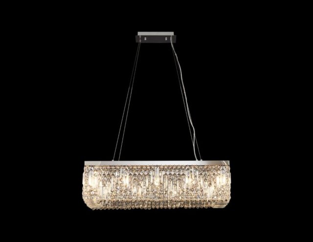Baden 80 x 37 cm Rectangular Pendant Chandelier In Polished Chrome Finish With Crystal Glass