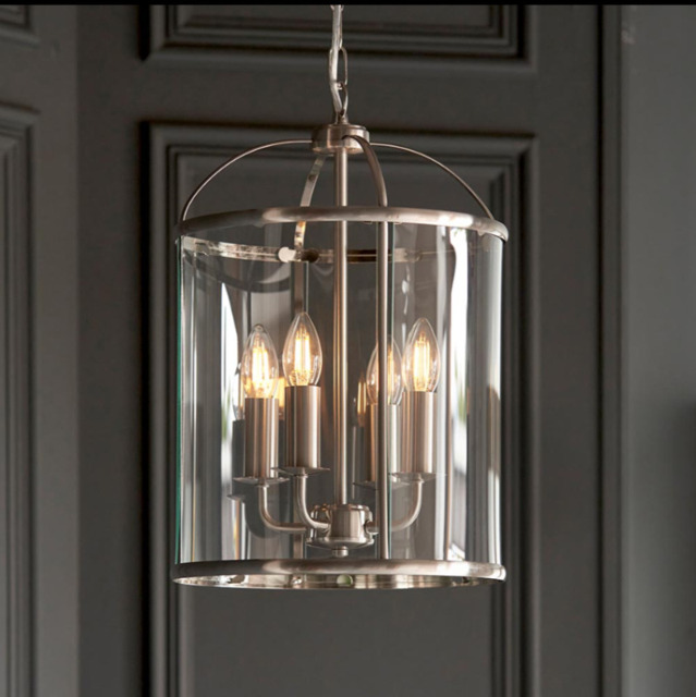 Endon 70324 Lambeth 4 Light Ceiling Pendant In Satin Nickel And Clear Glass